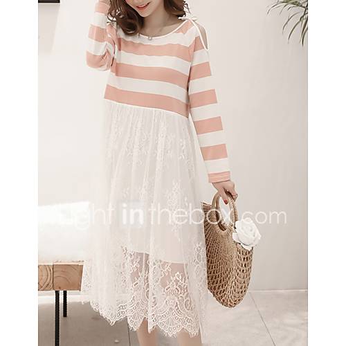 Midi Lijnjurk Voor Dames Blozend Roze M L Xl Xxl huismerk kopen in de aanbieding