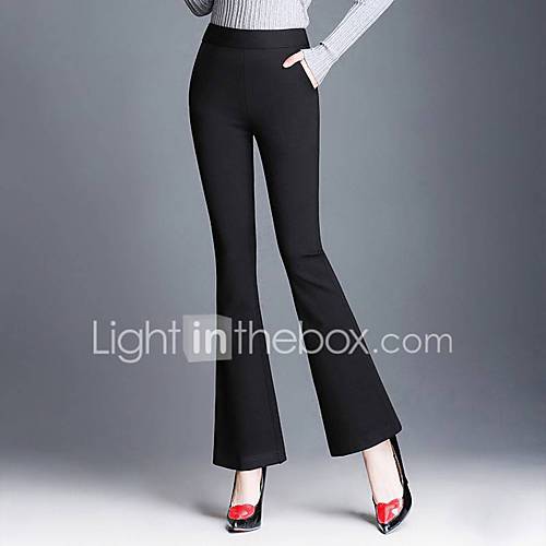 Dames Standaard Bootcut Chinos Zwaar Katoen Broek Effen Zwart huismerk kopen in de aanbieding