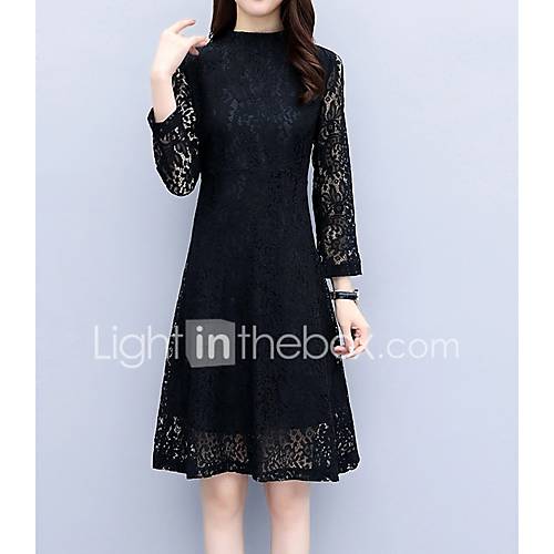 Dames Grote Maten A Lijn Jurk Effen Kant Tot De Knie huismerk kopen in de aanbieding