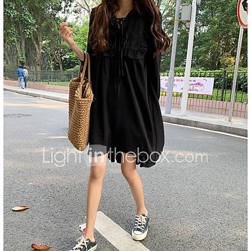 Dames Slank Wijd Uitlopend Jurk V Hals Tot De Knie huismerk kopen in de aanbieding