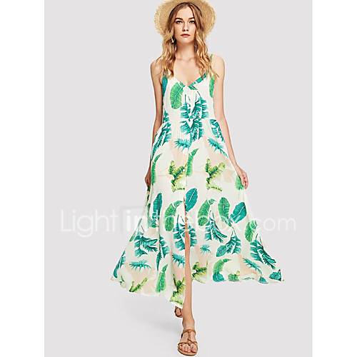 Dames Boho Recht Schede Wijd Uitlopend Jurk Bloemen Print Midi huismerk kopen in de aanbieding