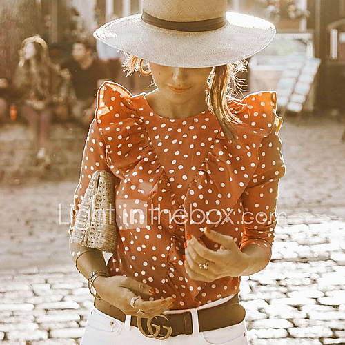 Dames Overhemd Polka Dot Oranje huismerk kopen in de aanbieding