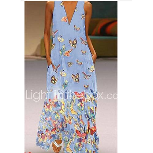 Maxi Swing Damesjurk V Hals Lichtblauw Paars Blozend Roze S M L Xl huismerk kopen in de aanbieding