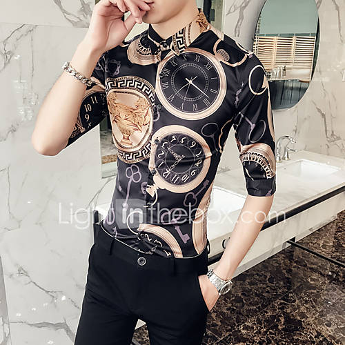 Heren Print Overhemd Geometrisch Zwart huismerk kopen in de aanbieding