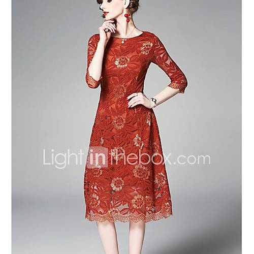 Dames Elegant A Lijn Jurk Effen Patchwork Lace Trim Midi huismerk kopen in de aanbieding Dames Elegant A Lijn Jurk Effen Patchwork Lace Trim Midi huismerk kopen in de aanbieding