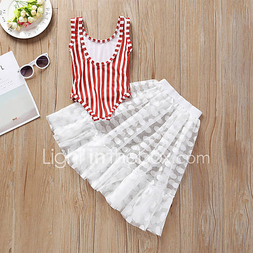 Peuter Pasgeborene Meisjes Standaard Boho Gestreept Katoen Nylon Badmode Rood huismerk kopen in de aanbieding