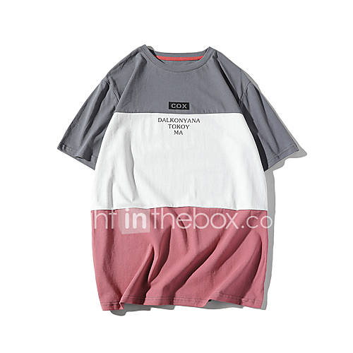 Heren Patchwork T Shirt Kleurenblok Letter Zwart Xl huismerk kopen in de aanbieding