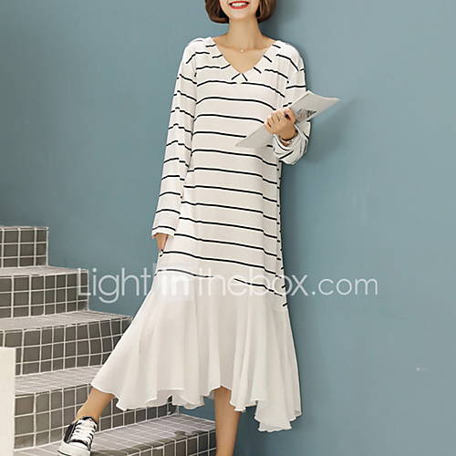 Dames Recht Jurk Gestreept Print Midi huismerk kopen in de aanbieding