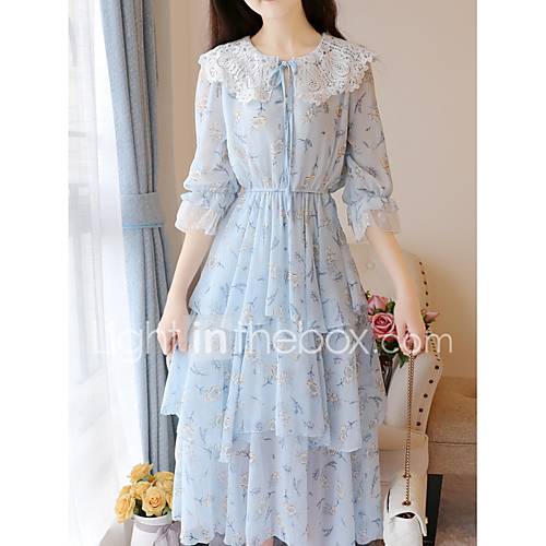 Midi Lijnjurk Dames Blauw Beige One Size huismerk kopen in de aanbieding Midi Lijnjurk Dames Blauw Beige One Size huismerk kopen in de aanbieding