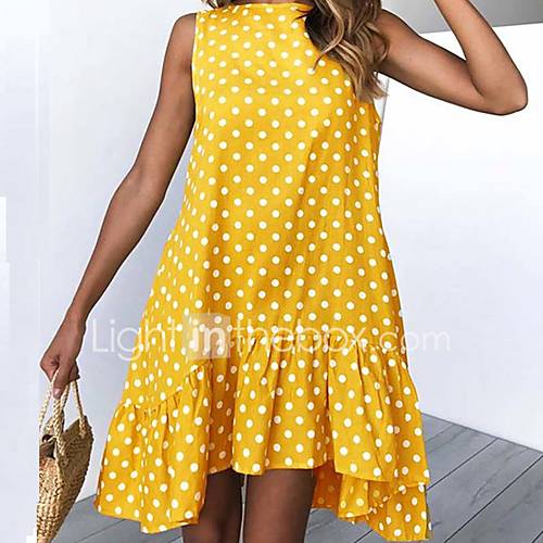 Dames Standaard Wijd Uitlopend Jurk Polka Dot Patchwork Tot De Knie huismerk kopen in de aanbieding