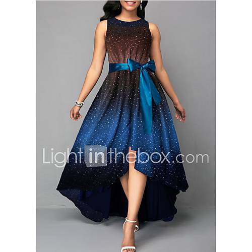 Dames Elegant Wijd Uitlopend Jurk Polka Dot Asymmetrisch huismerk kopen in de aanbieding