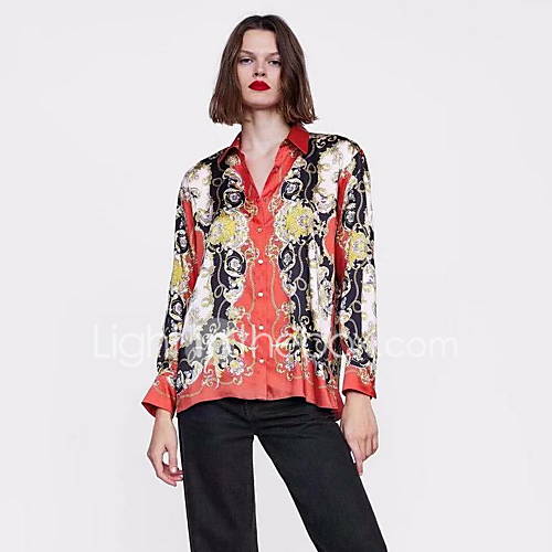 Dames Overhemd Bloemen Rood huismerk kopen in de aanbieding