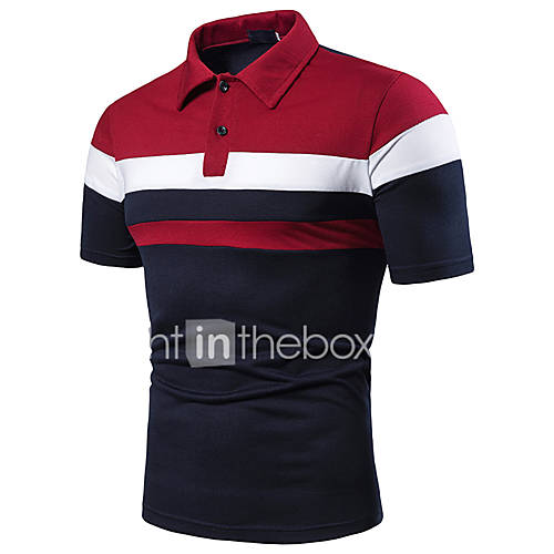 Heren Patchwork Polo Kleurenblok Rood huismerk kopen in de aanbieding