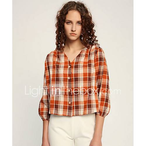 Dames Overhemd Ruitjes Oranje huismerk kopen in de aanbieding