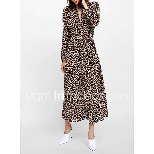 Dames Overhemd Jurk Overhemdkraag Maxi huismerk kopen in de aanbieding