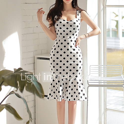 Dames Elegant Trompet Zeemeermin Jurk Polka Dot Tot De Knie huismerk kopen in de aanbieding Dames Elegant Trompet Zeemeermin Jurk Polka Dot Tot De Knie huismerk kopen in de aanbieding