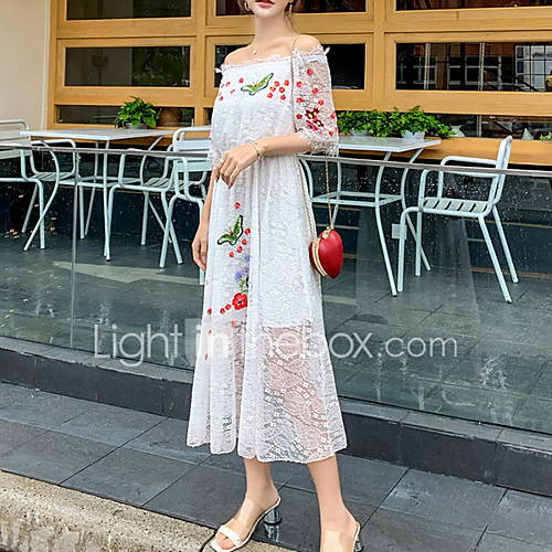 Dames Standaard A Lijn Jurk Effen Kant Midi huismerk kopen in de aanbieding