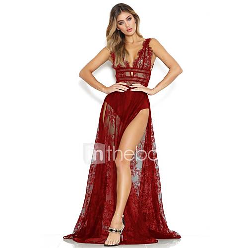 A Lijn V Wire Tot De Grond Kant Jurk Met Lace Insert Door Lan Ting Express huismerk kopen in de aanbieding