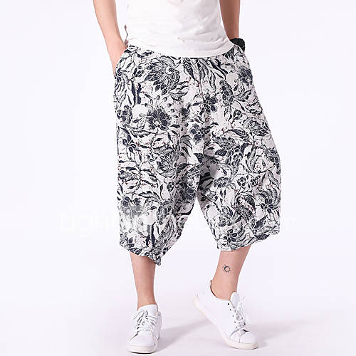 Heren Chinoiserie Harem Broek Bloemen Licht Blauw huismerk kopen in de aanbieding