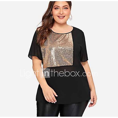 Dames Blouse Kleurenblok Zwart Xxl huismerk kopen in de aanbieding