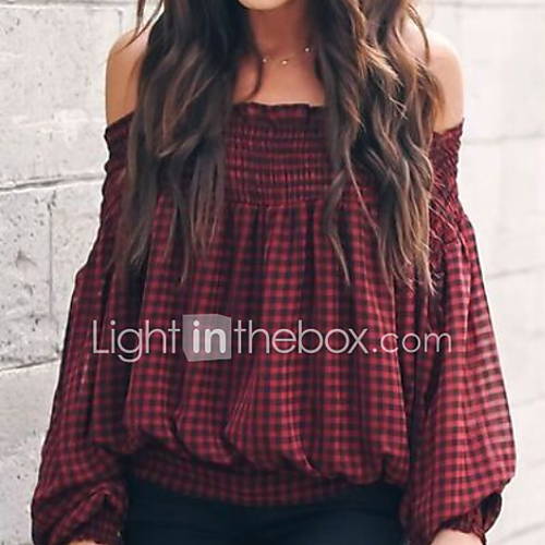 Dames Overhemd Ruitjes Rood huismerk kopen in de aanbieding