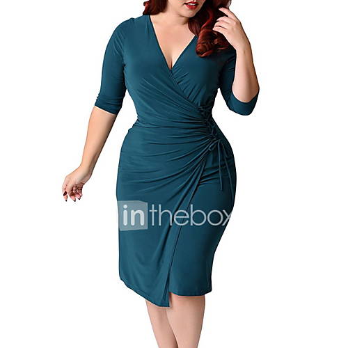 Dames Standaard Schede Jurk Effen Veters Tot De Knie huismerk kopen in de aanbieding