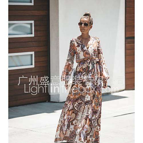 Dames Wijd Uitlopend Jurk Geometrisch Maxi huismerk kopen in de aanbieding