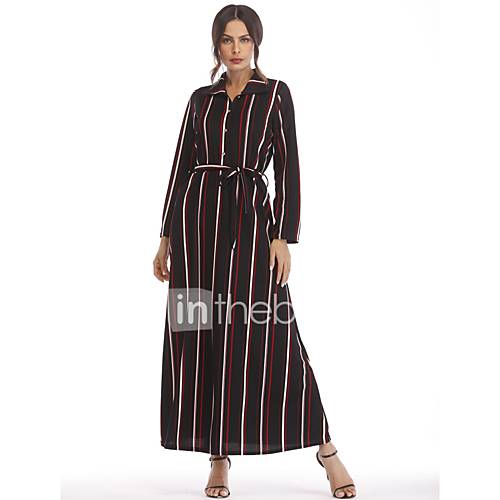 Dames Elegant Wijd Uitlopend Jurk Gestreept Trekkoord Maxi huismerk kopen in de aanbieding