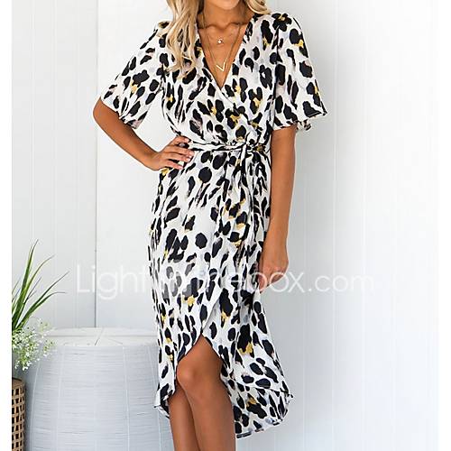 Dames Standaard Schede Jurk Luipaard Asymmetrisch huismerk kopen in de aanbieding