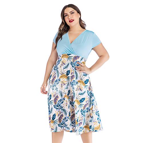 Dames Verfijnd A Lijn Jurk Effen Kleurenblok Patchwork Print Midi huismerk kopen in de aanbieding