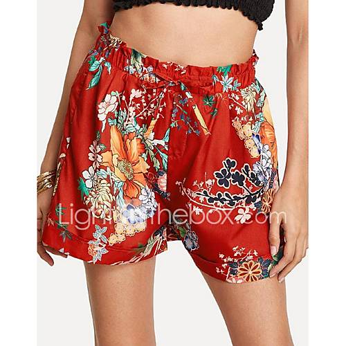 Dames Street Chic Chinos Zwaar Katoen Broek Bloemen Rood huismerk kopen in de aanbieding