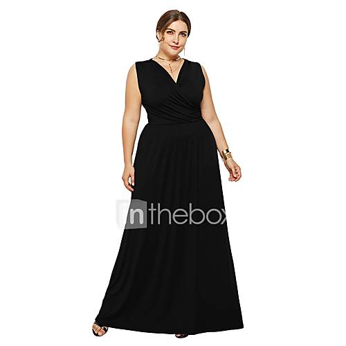 Dames Standaard Street Chic Wijd Uitlopend Jurk Effen Met Ruches Maxi huismerk kopen in de aanbieding