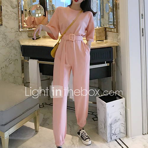 Dames Standaard Wit Blozend Roze Jumpsuit Effen Een Maat huismerk kopen in de aanbieding