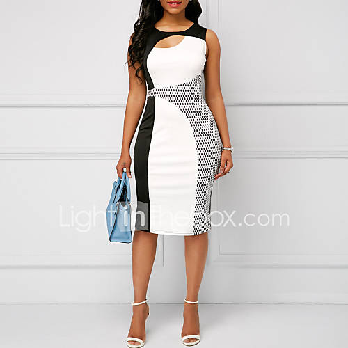 Dames Standaard Bodycon Schede Jurk Kleurenblok Tot De Knie huismerk kopen in de aanbieding