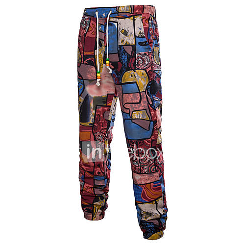 Heren Street Chic Chinoiserie Chinos Zwaar Katoen Broek Print Patroon Rood huismerk kopen in de aanbieding