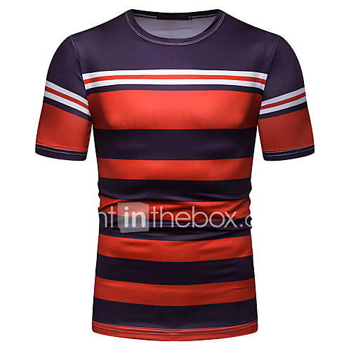 Heren Print T Shirt Gestreept Kleurenblok Rood huismerk kopen in de aanbieding