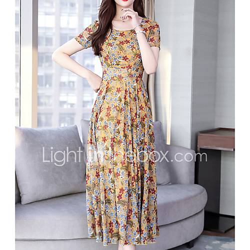 Midi Swing Damesjurk Chiffon Rood Zwart Geel M L Xl Xxl huismerk kopen in de aanbieding