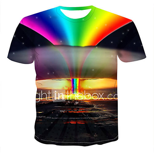 Heren Print T Shirt 3D Regenboog Ronde Hals Xxxxl huismerk kopen in de aanbieding