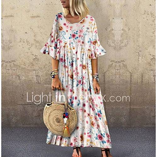 Maxi Swing Damesjurk Wit Geel S M L Xl huismerk kopen in de aanbieding