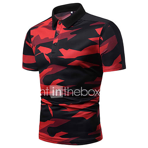 Heren Print Polo Kleurenblok Camouflage Rood Xl huismerk kopen in de aanbieding