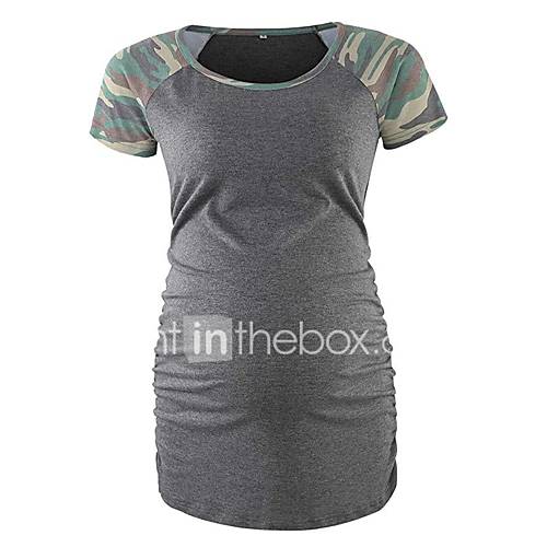 Dames Patchwork Print T Shirt Camouflage Grijs huismerk kopen in de aanbieding Dames Patchwork Print T Shirt Camouflage Grijs huismerk kopen in de aanbieding