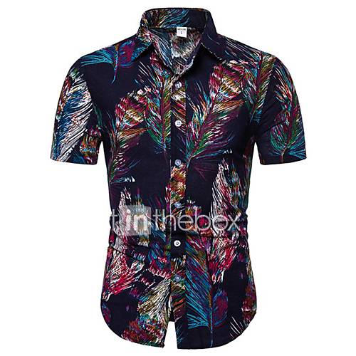 Heren Print Overhemd Bloemen Geometrisch Kleurenblok Marineblauw Xxxl huismerk kopen in de aanbieding