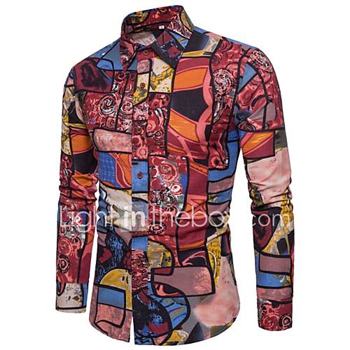 Heren Print Overhemd Kleurenblok Grafisch Rood Xxxl huismerk kopen in de aanbieding