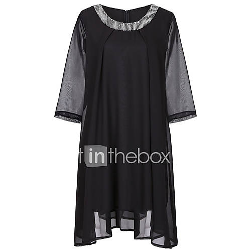 Dames Standaard Recht Chiffon Jurk Effen Midi huismerk kopen in de aanbieding