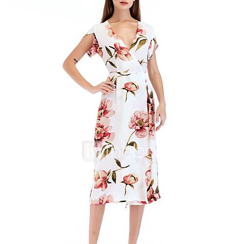 Dames A Lijn Jurk Diepe V Hals Midi huismerk kopen in de aanbieding