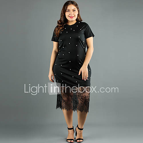 Dames Kant Ruimvallend Recht Jurk Midi huismerk kopen in de aanbieding