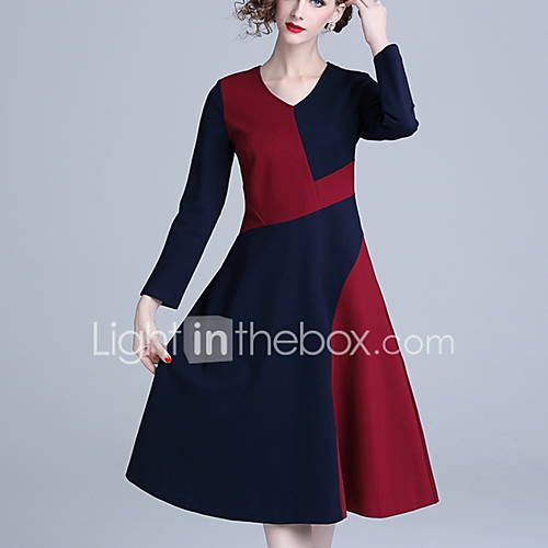 Dames A Lijn Jurk Kleurenblok Patchwork Midi huismerk kopen in de aanbieding