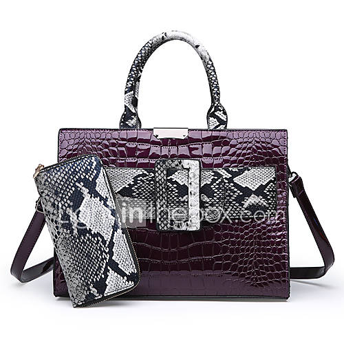 Dames Tassen Lakleer Zak Set Knopen Krokodil Rood Paars Bruin Slangenhuid huismerk kopen in de aanbieding