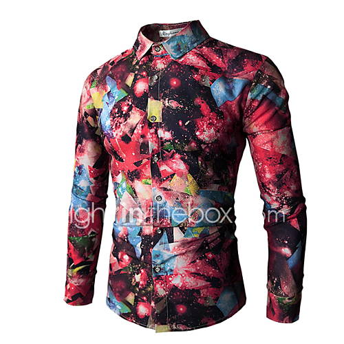 Heren Slim Shirt Kraag Met Bloemenprint huismerk kopen in de aanbieding