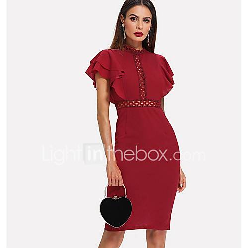 Dames Schede Jurk Strakke Ronde Hals Tot De Knie huismerk kopen in de aanbieding